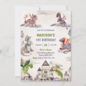 Invitation Cute Dragon 1ère fête d'anniversaire (Devant)