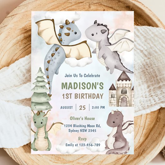 Invitation Cute Dragon Boy 1er anniversaire