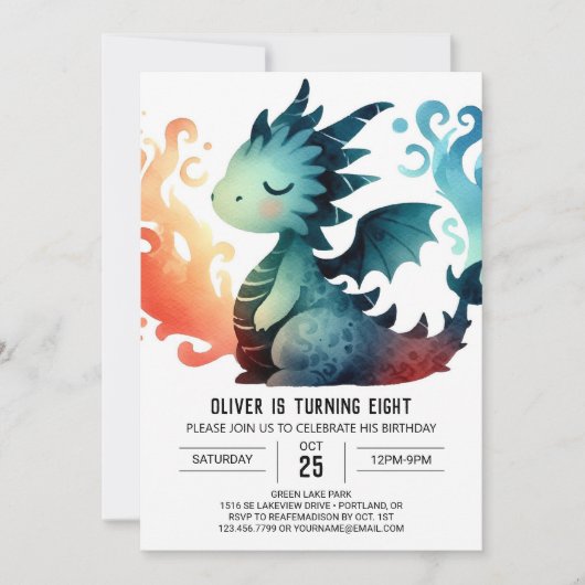 Invitation Cute Dragon Enfants d'anniversaire (Devant)