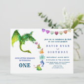 Invitation Cute Dragon Monsters Photo 1er Anniversaire (Debout devant)