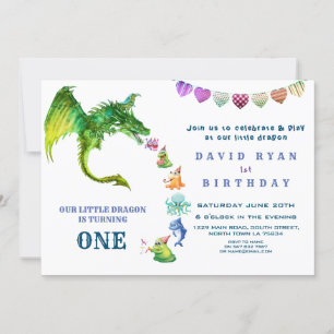 Invitation Cute Dragon Monsters Photo 1er Anniversaire