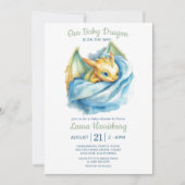 Invitation Cute Dragon Sage Vert Bleu Bébé Garçon Douche (Devant)