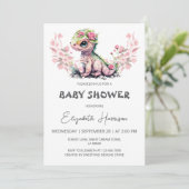 Invitation Cute Dragon Watercolor Baby shower fille (Debout devant)
