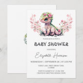Invitation Cute Dragon Watercolor Baby shower fille (Devant / Derrière)