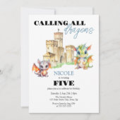 Invitation Cute Dragons Castle Fairytale Anniversaire de enfa (Devant)