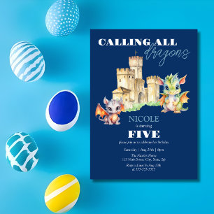 Invitation Cute Dragons Castle Fairytale Marine Anniversaire