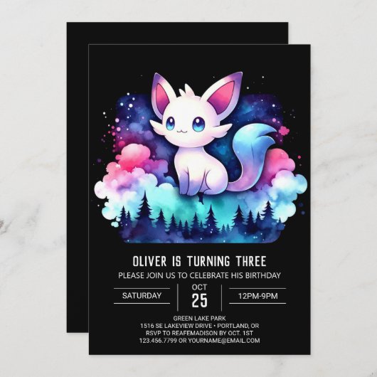 Invitation Cute Dreamy Chat Anniversaire (Devant / Derrière)