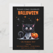 Invitation Cute Drôle Fantôme Noir Kitten Halloween (Devant)