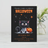 Invitation Cute Drôle Fantôme Noir Kitten Halloween (Debout devant)