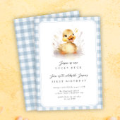 Invitation Cute Duck Blue En vichy 1er anniversaire