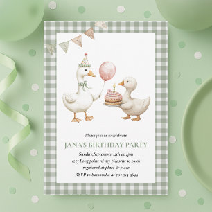 Invitation Cute Duck Green En vichy Anniversaire