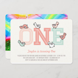 Invitation Cute Ducks Big One Girl 1er Birthday Party Invitat