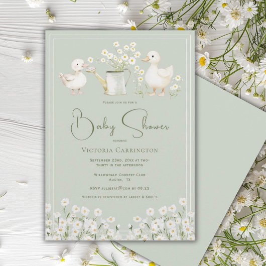 Invitation Cute Ducks & Daisies Baby Shower
