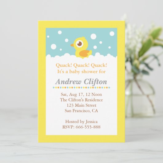 Invitation Cute Ducky avec Bubbles Baby shower Party (Debout devant)
