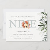 Invitation Cute Dusky Blue Lion Foliage 9e Anniversaire (Devant)