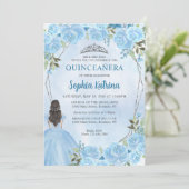Invitation Cute Dusty Blue Silver Floral Princess Quinceañera (Debout devant)