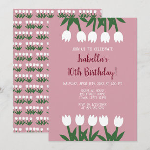 Invitation Cute Dusty Rose Floral Tulips Anniversaire