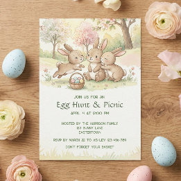 Invitation Cute Easter Bunny Egg Hunt & Picnic Party