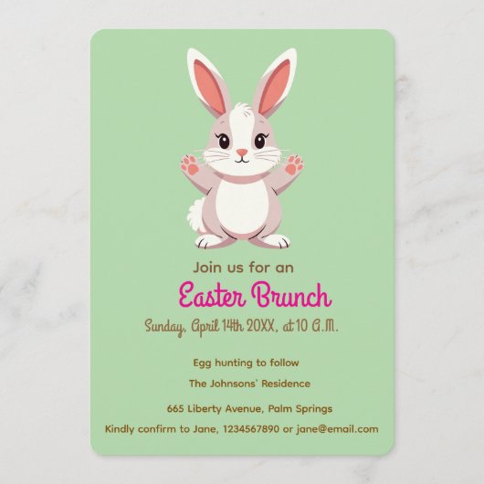 Invitation Cute Easter Bunny Image  (Devant)