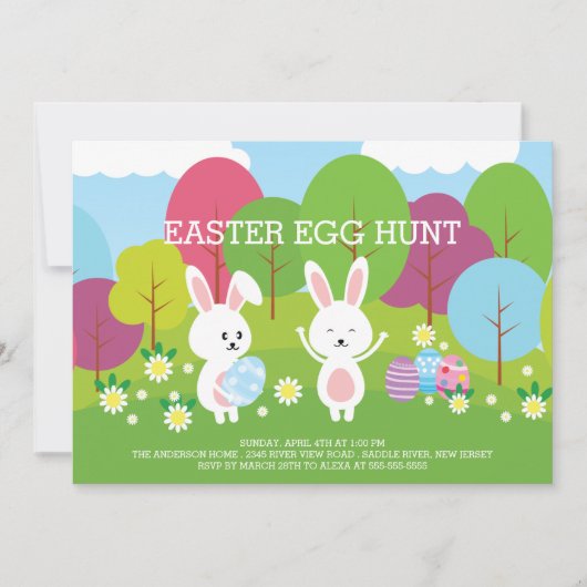 Invitation Cute Easter Bunny Oeuf Hunt Fête de Pâques Invitat (Devant)
