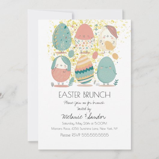 Invitation Cute Easter Eggs Dinner Brunch  (Devant)