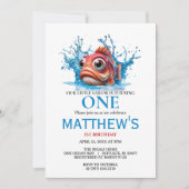 Invitation Cute Eau Bleu Poisson 1er anniversaire (Devant)