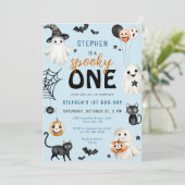 Invitation Cute Éffrayant One Blue Halloween garçon 1er anniv (Debout devant)