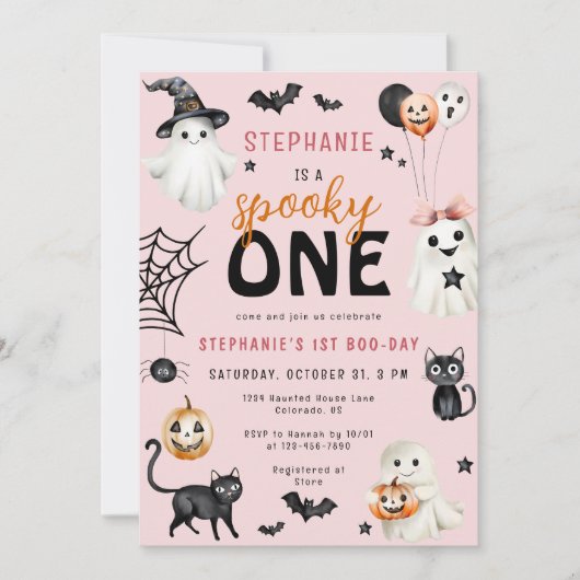 Invitation Cute Éffrayant One Rose Halloween Fille 1er annive (Devant)