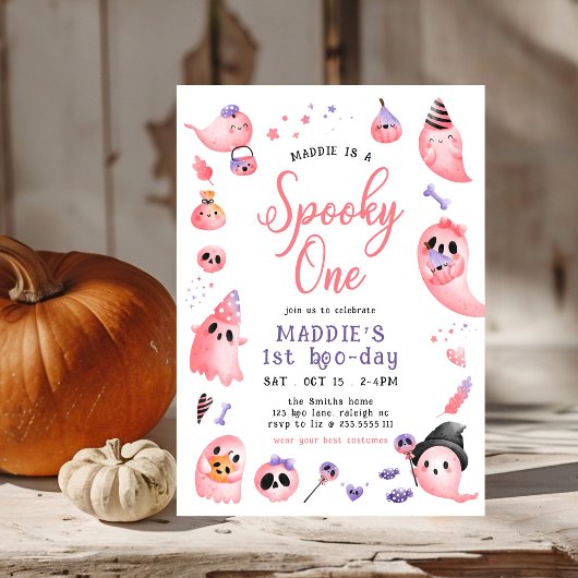 Invitation Cute Éffrayant Un rose Halloween Ghost 1er Anniver