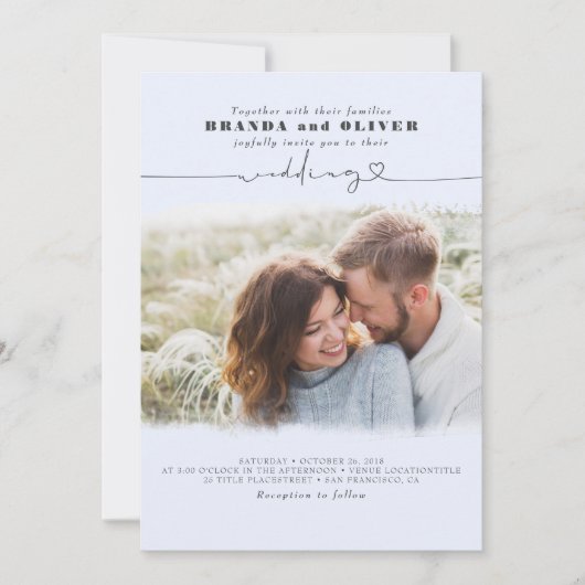 Invitation Cute Elegant Photo Overlay Dusty Blue Mariage (Devant)