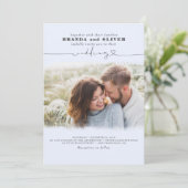 Invitation Cute Elegant Photo Overlay Dusty Blue Mariage (Debout devant)