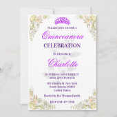 Invitation Cute Elégante Quinceanera Florale Pour Fille Anniv (Devant)