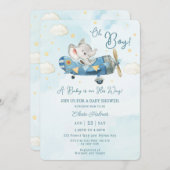 Invitation Cute Elephant Avion Sky Boy Baby shower (Devant / Derrière)