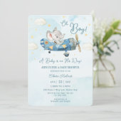 Invitation Cute Elephant Avion Sky Boy Baby shower (Debout devant)