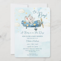 Cute Elephant Avion Sky Boy Baby shower