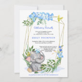 Invitation Cute Elephant Baby shower virtuel bleu géométrique (Devant)