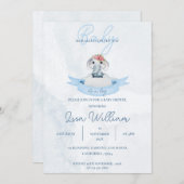 Invitation Cute Elephant Blue c'est un Baby shower garçon (Devant / Derrière)