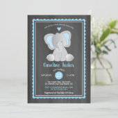 Invitation Cute Elephant Chalkboard Baby Boy Douche (Debout devant)