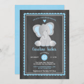 Invitation Cute Elephant Chalkboard Baby Boy Douche (Devant / Derrière)