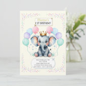 Invitation "Cute Elephant First Birthday pastel designs" (Debout devant)