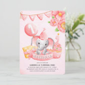 Invitation Cute Elephant Girl 1er Anniversaire Fête Invitatio (Debout devant)