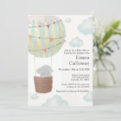 Invitation Cute Elephant Hot Air Balloon Baby Shower  (Debout devant)