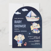 Invitation Cute Elephant Nautical Boat Navy Blue Baby Shower (Devant)