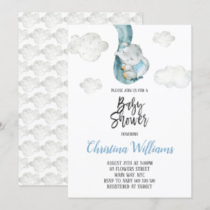 Invitation Cute Elephant Nuages Sky Neutral Baby shower