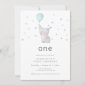 Invitation Cute Elephant One 1st Birthday Party (Devant)
