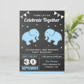 Invitation Cute Elephant Twin Boys Anniversaire Fête Invitati (Debout devant)