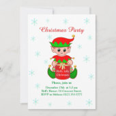 Invitation Cute Elf sur l'invitation de Noël blanc (Devant)