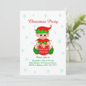 Invitation Cute Elf sur l'invitation de Noël blanc (Debout devant)
