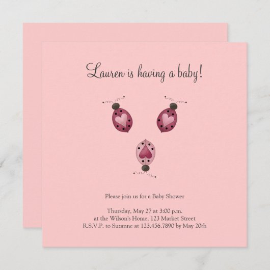 Invitation Cute en bug ・ Trois bugs de Ladybugs (Devant / Derrière)