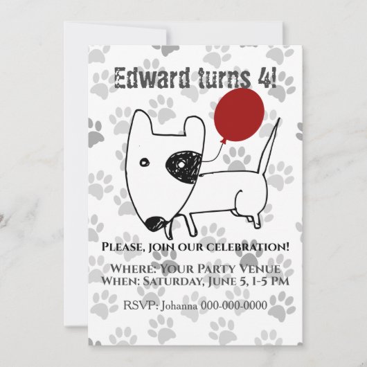 Invitation Cute English Bull Terrier Anniversaire (Devant)